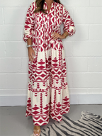 Casual Aztec Maxi Dress Cotton Blend Comfortable Fit