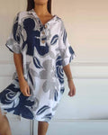 Floral A Line Dress Breathable Soft Fabric Collared Neck