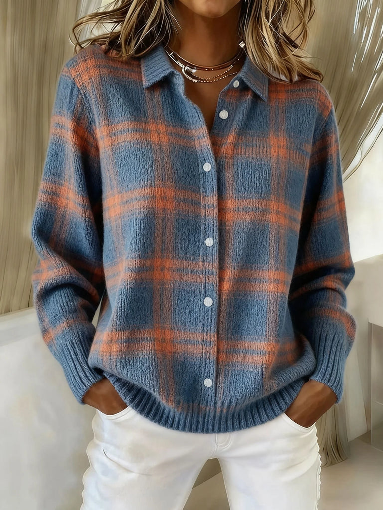 Retro Plaid Buttoned Cardigan Sweater