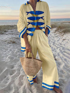 Mae | Island Style Ocean Print Oversized Shirt and Elastic Waist Pocket Pants Set