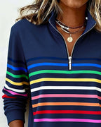 Colorful Striped Pullover Sweatshirt Relaxed Fit Cotton Blend