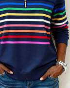 Colorful Striped Pullover Sweatshirt Relaxed Fit Cotton Blend