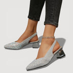 Elegant Slingback Heels Pointed Toe Sparkle Finish