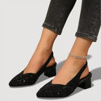 Elegant Slingback Heels Pointed Toe Sparkle Finish