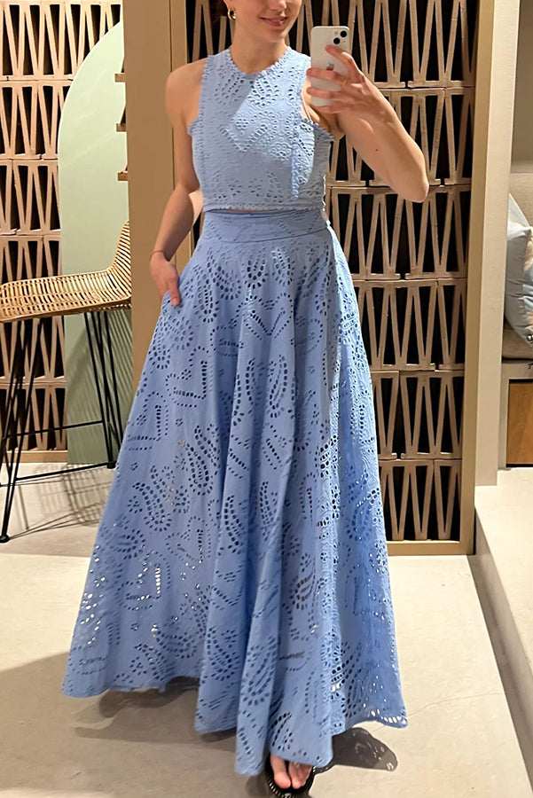 Larissa™ Embroidered Blouse & High-Waisted Maxi Skirt Ensemble