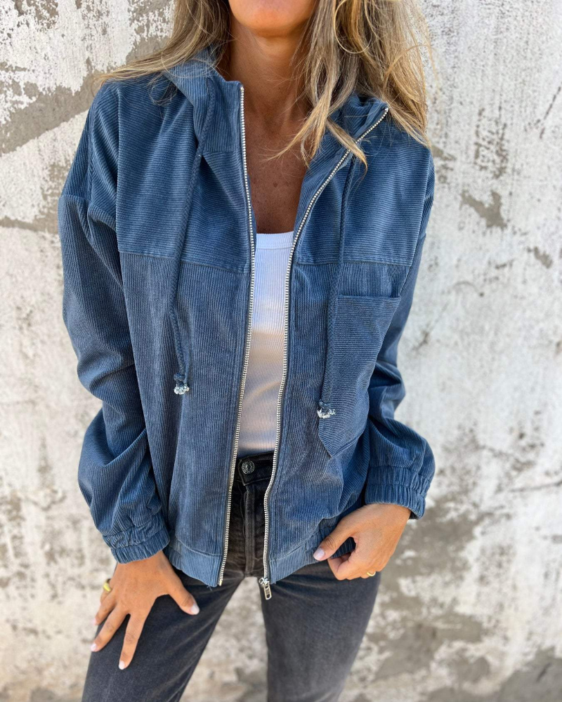 Elara | Oversized Corduroy Zip Hoodie Jacket