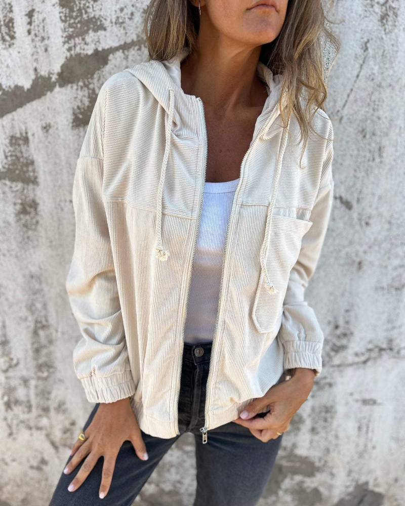 Elara | Oversized Corduroy Zip Hoodie Jacket
