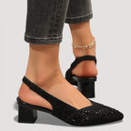 Elegant Slingback Heels Pointed Toe Sparkle Finish