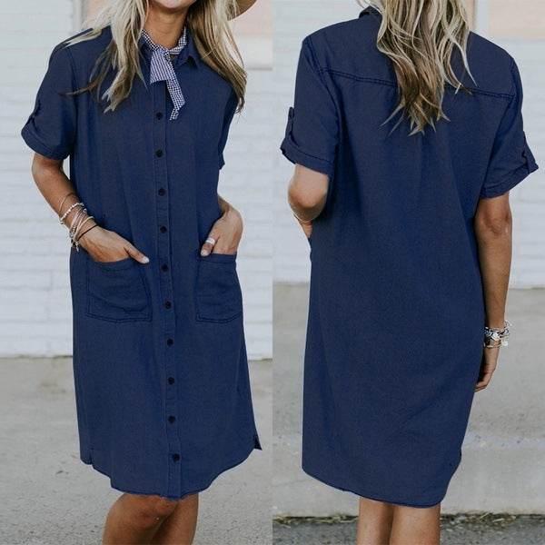 Relaxed Fit Denim Shirt Dress Lightweight Soft Fabric
