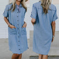 Relaxed Fit Denim Shirt Dress Lightweight Soft Fabric