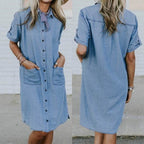 Relaxed Fit Denim Shirt Dress Lightweight Soft Fabric