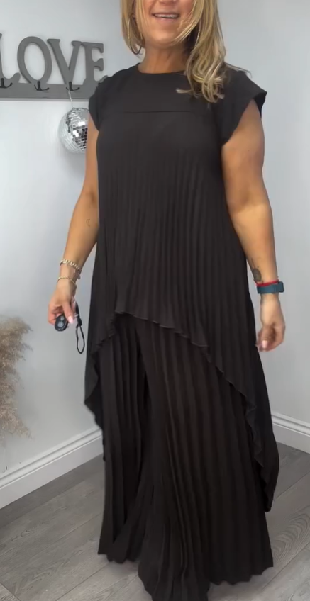 Sherry™ Pleated Midi Top with Wide-Leg Pants Ensemble