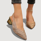 Elegant Slingback Heels Pointed Toe Sparkle Finish