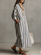 Lightweight Striped Shirt Dress Breathable Loose Fit
