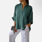 Relaxed Fit Coral Button Up Linen Shirt Lightweight Summer
