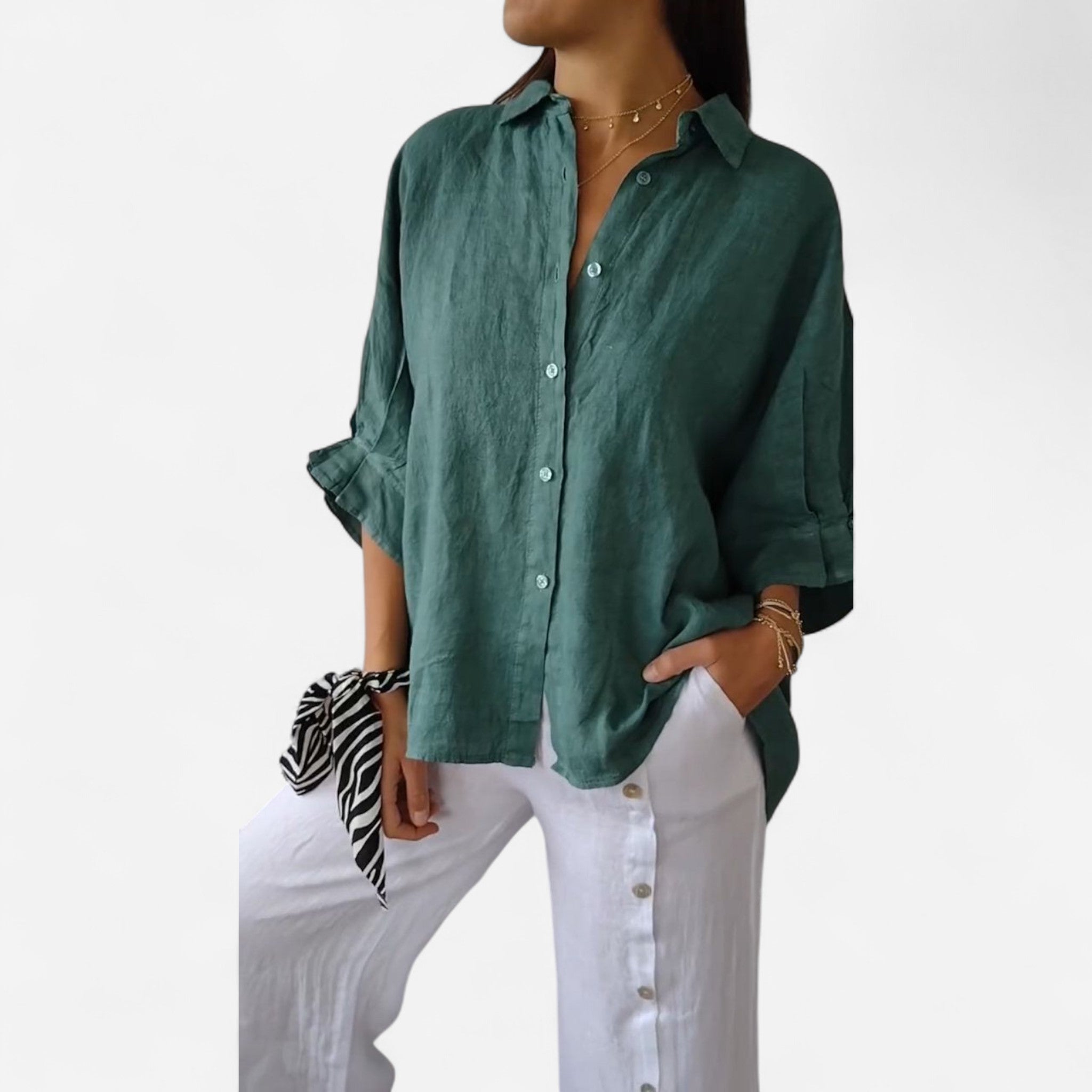 Relaxed Fit Coral Button Up Linen Shirt Lightweight Summer