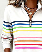 Colorful Striped Pullover Sweatshirt Relaxed Fit Cotton Blend