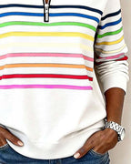 Colorful Striped Pullover Sweatshirt Relaxed Fit Cotton Blend