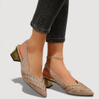 Elegant Slingback Heels Pointed Toe Sparkle Finish