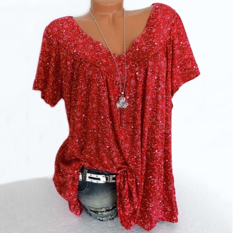 Lightweight V Neck Speckled Short Sleeve Top