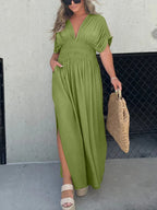 Lightweight Maxi Dress V Neck Side Slit