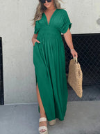 Lightweight Maxi Dress V Neck Side Slit