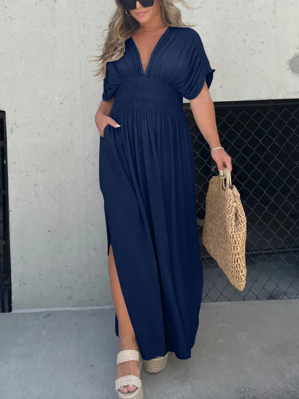 Lightweight Maxi Dress V Neck Side Slit