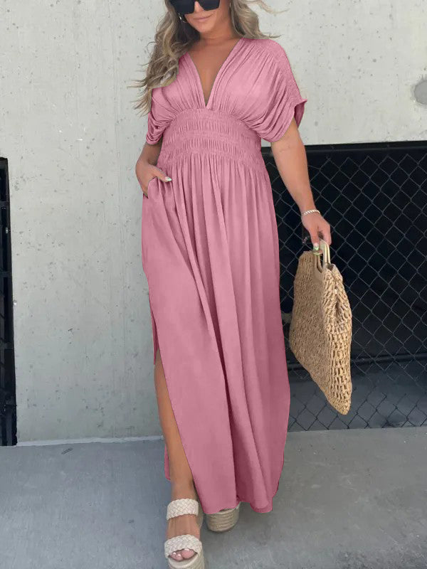 Lightweight Maxi Dress V Neck Side Slit
