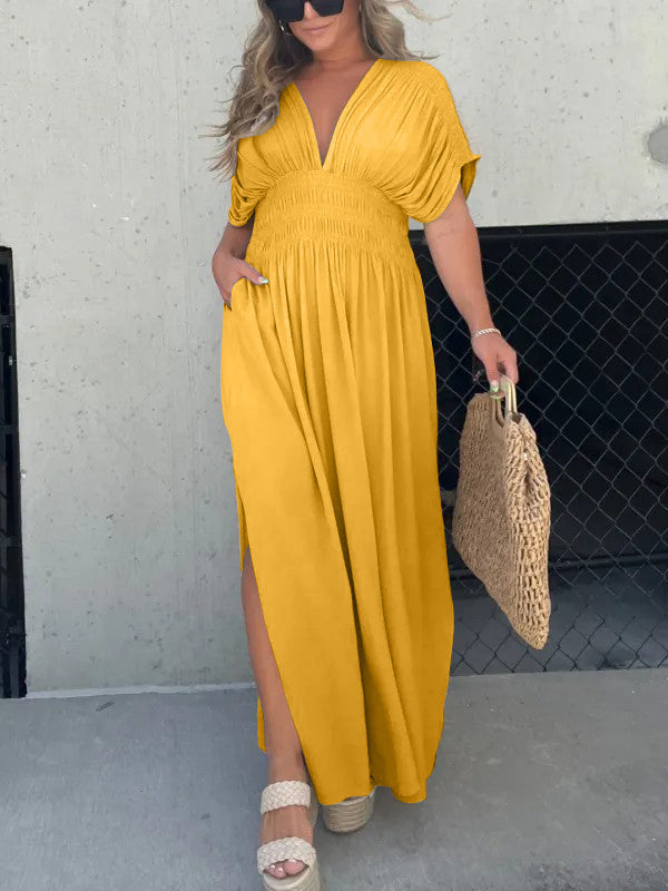 Lightweight Maxi Dress V Neck Side Slit
