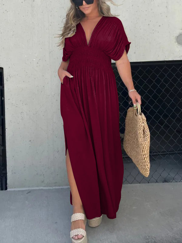 Lightweight Maxi Dress V Neck Side Slit