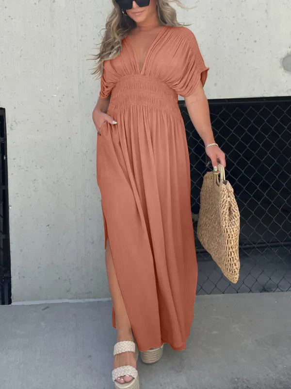 Lightweight Maxi Dress V Neck Side Slit