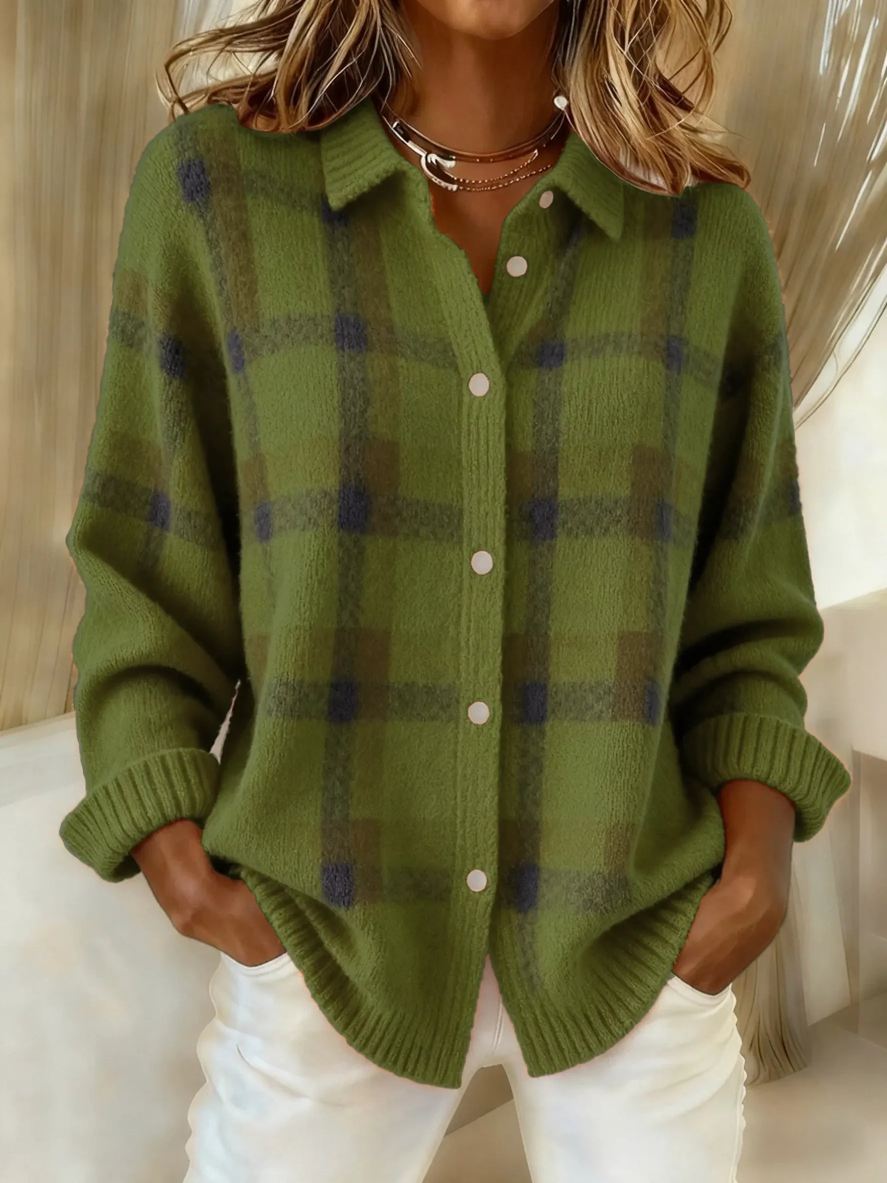 Retro Plaid Buttoned Cardigan Sweater