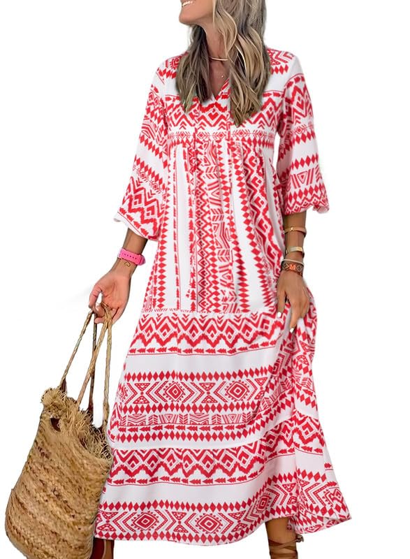 Women's Puff Sleeve Floral Boho Maxi Dress