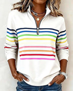 Colorful Striped Pullover Sweatshirt Relaxed Fit Cotton Blend