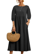 Relaxed Fit Midi Dress Lightweight Cotton Linen Blend