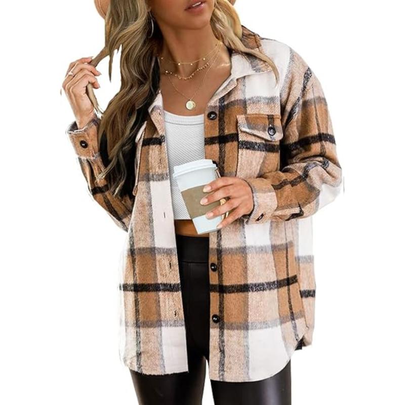 Women’s Plus Size Plaid Flannel Shacket Button-Down Jacket
