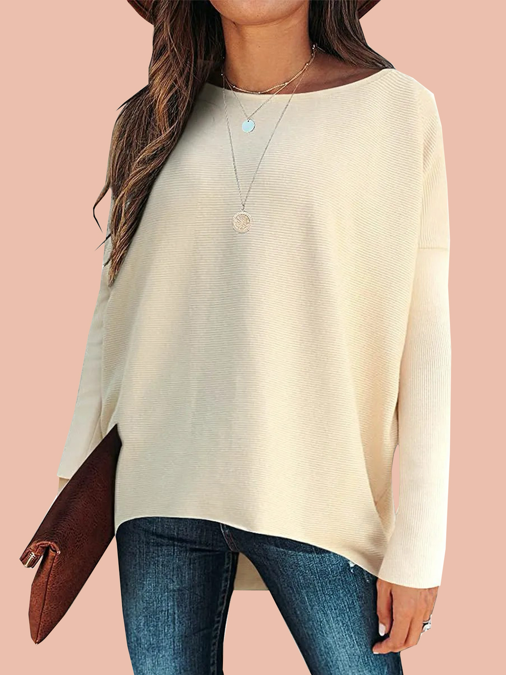 Oversized Ribbed Knit Pullover Lightweight Soft Sweater