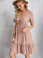 Lightweight V Neck Short Sleeve A Line Dress