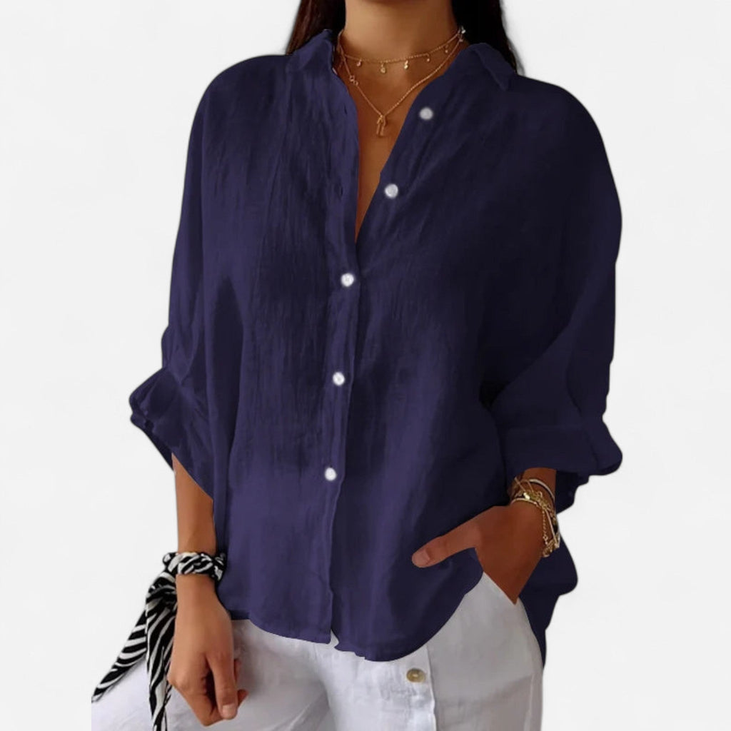 Relaxed Fit Coral Button Up Linen Shirt Lightweight Summer