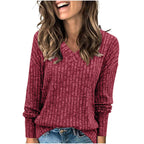 Lightweight V-Neck Knit Sweater – Relaxed Long Sleeve Pullover