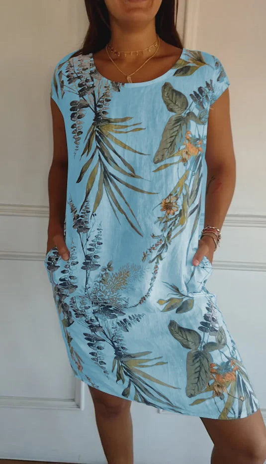 Women's Cotton Linen Printed Summer Dress with Pockets – Carter & Lane