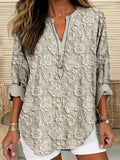 Relaxed Fit Floral Embroidered Women Blouse V Neck