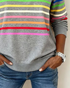 Colorful Striped Pullover Sweatshirt Relaxed Fit Cotton Blend