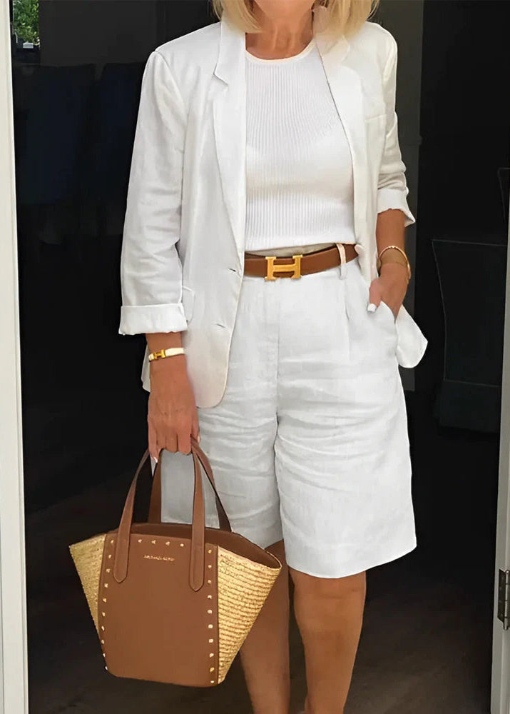 Tailored White Blazer Structured Fit Women's Hip Length