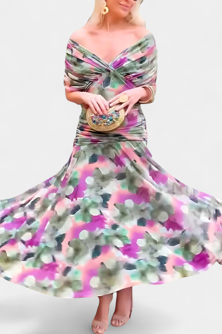 Elegant Knee Length Dress Deep V Neck Ruched Waist