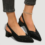 Elegant Slingback Heels Pointed Toe Sparkle Finish