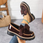Glossy Green Bowknot Loafers Chunky Cushioned Sole