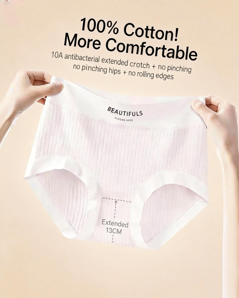 High-Waisted Cotton Antibacterial Underwear – Pack of 4