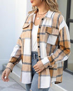 Women’s Plus Size Plaid Flannel Shacket Button-Down Jacket