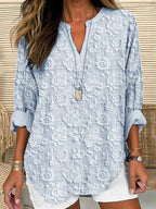Relaxed Fit Floral Embroidered Women Blouse V Neck